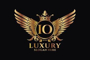 Luxury royal wing Letter IO crest Gold color Logo vector, Victory logo, crest logo, wing logo, vector logo template.