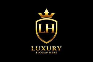 initial LH elegant luxury monogram logo or badge template with scrolls and royal crown - perfect for luxurious branding projects vector