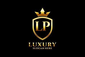 initial LP elegant luxury monogram logo or badge template with scrolls and royal crown - perfect for luxurious branding projects vector