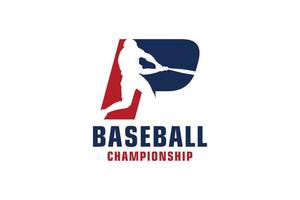 letra p con diseño de logotipo de béisbol. elementos de plantilla de diseño vectorial para equipo deportivo o identidad corporativa. vector
