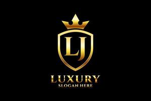 initial LJ elegant luxury monogram logo or badge template with scrolls and royal crown - perfect for luxurious branding projects vector