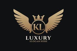 Luxury royal wing Letter KL crest Gold color Logo vector, Victory logo, crest logo, wing logo, vector logo template.