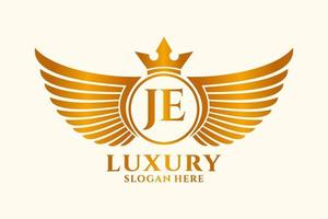 Luxury royal wing Letter JE crest Gold color Logo vector, Victory logo, crest logo, wing logo, vector logo template.