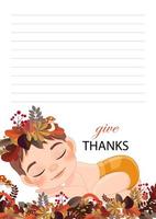 Cute baby boy sleeping in colorful flat style with autumn card with blank space for text. Baby shower concept in Autumn season vector