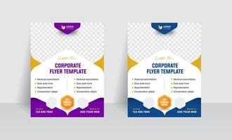 Elegant Half Hexagon flyer, brochure templates with blue purple and yellow colors. Suitable for your business and agency. vector