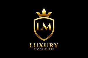 initial LM elegant luxury monogram logo or badge template with scrolls and royal crown - perfect for luxurious branding projects vector