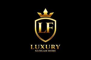 initial LF elegant luxury monogram logo or badge template with scrolls and royal crown - perfect for luxurious branding projects vector