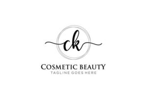 initial CK Feminine logo beauty monogram and elegant logo design, handwriting logo of initial signature, wedding, fashion, floral and botanical with creative template. vector