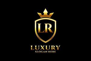 initial LR elegant luxury monogram logo or badge template with scrolls and royal crown - perfect for luxurious branding projects vector