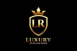 initial LR elegant luxury monogram logo or badge template with scrolls and royal crown - perfect for luxurious branding projects vector