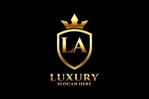 initial LA elegant luxury monogram logo or badge template with scrolls and royal crown - perfect for luxurious branding projects vector