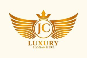 Luxury royal wing Letter JC crest Gold color Logo vector, Victory logo, crest logo, wing logo, vector logo template.