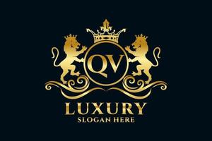plantilla de logotipo de lujo real de león de letra qv inicial en arte vectorial para proyectos de marca de lujo y otras ilustraciones vectoriales. vector