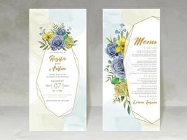 elegant wedding invitation card with blue and yellow flowers vector