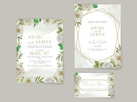 Elegant wedding invitation white flowers design vector