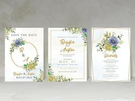 tarjeta de invitación de boda elegante con flores azules y amarillas vector