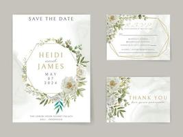 Elegant wedding invitation white flowers design vector