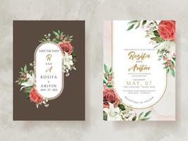 wedding invitation card with illustration of lily and roses watercolor vector