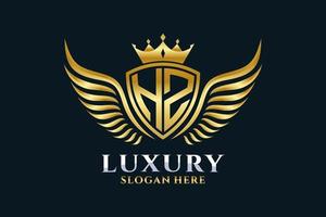 Luxury royal wing Letter HZ crest Gold color Logo vector, Victory logo, crest logo, wing logo, vector logo template.