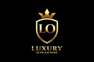 initial LO elegant luxury monogram logo or badge template with scrolls and royal crown - perfect for luxurious branding projects vector