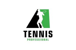 Letter A with Tennis player silhouette Logo Design. Vector Design Template Elements for Sport Team or Corporate Identity.