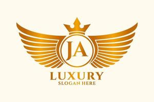 Luxury royal wing Letter JA crest Gold color Logo vector, Victory logo, crest logo, wing logo, vector logo template.