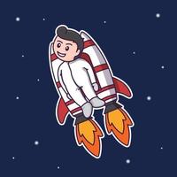 concepto de puesta en marcha de negocios con niño usando jetpack a la luna vector