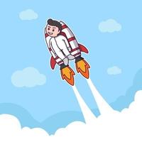 start up business concept with boy using jetpack in cloud vector