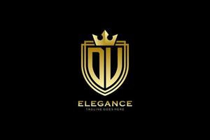 initial DU elegant luxury monogram logo or badge template with scrolls and royal crown - perfect for luxurious branding projects vector