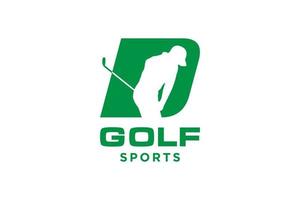 logotipo de icono de letra del alfabeto d para plantilla de vector de diseño de logotipo de golf, etiqueta vectorial de golf, logotipo de campeonato de golf, ilustración, icono creativo, concepto de diseño