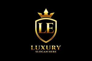 initial LE elegant luxury monogram logo or badge template with scrolls and royal crown - perfect for luxurious branding projects vector