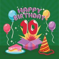 10th birthday greeting card template vector