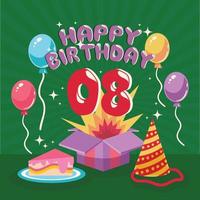 8th birthday greeting card template vector