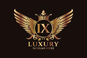 Luxury royal wing Letter IX crest Gold color Logo vector, Victory logo, crest logo, wing logo, vector logo template.