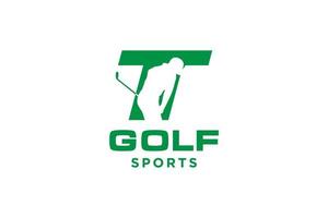 logotipo de icono de letra del alfabeto t para la plantilla vectorial de diseño del logotipo de golf, etiqueta vectorial de golf, logotipo del campeonato de golf, ilustración, icono creativo, concepto de diseño vector