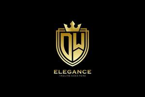 initial DW elegant luxury monogram logo or badge template with scrolls and royal crown - perfect for luxurious branding projects vector