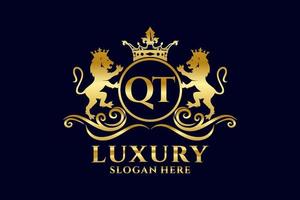 Initial QT Letter Lion Royal Luxury Logo template in vector art for luxurious branding projects and other vector illustration.