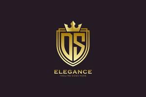 initial DS elegant luxury monogram logo or badge template with scrolls and royal crown - perfect for luxurious branding projects vector