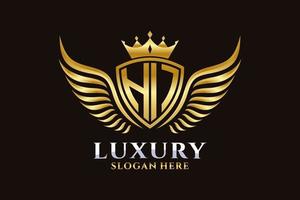 Luxury royal wing Letter HI crest Gold color Logo vector, Victory logo, crest logo, wing logo, vector logo template.