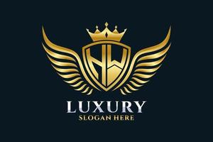 Luxury royal wing Letter HW crest Gold color Logo vector, Victory logo, crest logo, wing logo, vector logo template.