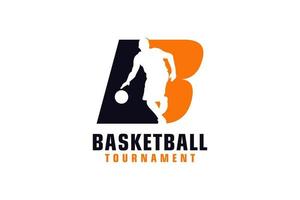 letra b con diseño de logo de baloncesto. elementos de plantilla de diseño vectorial para equipo deportivo o identidad corporativa. vector