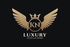 Luxury royal wing Letter KN crest Gold color Logo vector, Victory logo, crest logo, wing logo, vector logo template.