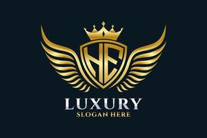 Luxury royal wing Letter HE crest Gold color Logo vector, Victory logo, crest logo, wing logo, vector logo template.