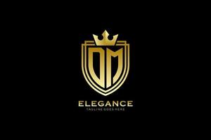 initial DM elegant luxury monogram logo or badge template with scrolls and royal crown - perfect for luxurious branding projects vector