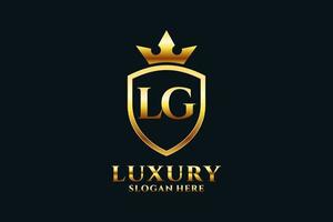 initial LG elegant luxury monogram logo or badge template with scrolls and royal crown - perfect for luxurious branding projects vector