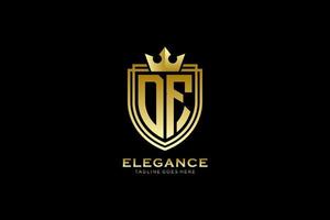 initial DF elegant luxury monogram logo or badge template with scrolls and royal crown - perfect for luxurious branding projects vector