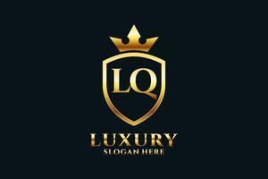 initial LQ elegant luxury monogram logo or badge template with scrolls and royal crown - perfect for luxurious branding projects vector
