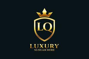 initial LQ elegant luxury monogram logo or badge template with scrolls and royal crown - perfect for luxurious branding projects vector