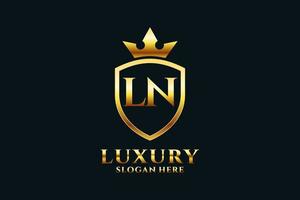 initial LN elegant luxury monogram logo or badge template with scrolls and royal crown - perfect for luxurious branding projects vector