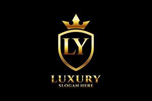 initial LY elegant luxury monogram logo or badge template with scrolls and royal crown - perfect for luxurious branding projects vector